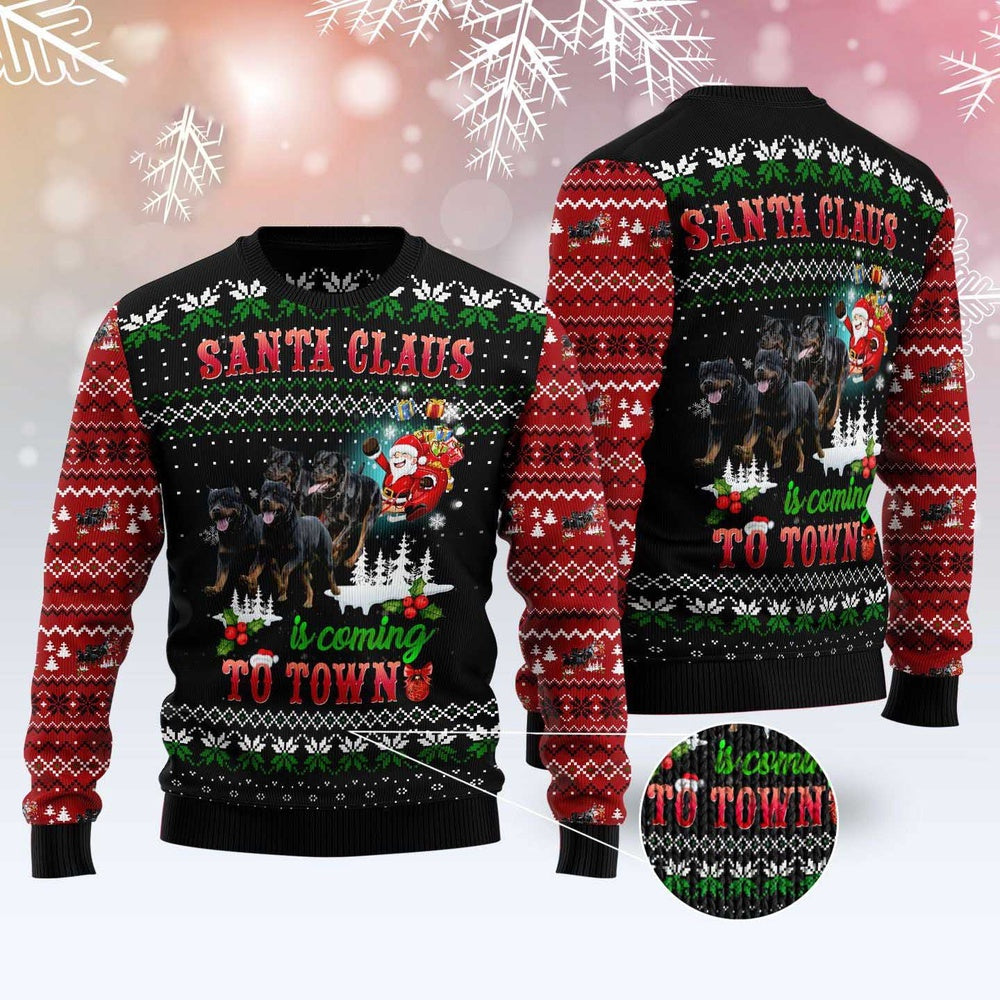 Dog Xmas Sweater, Rottweiler Town Christmas Ugly Christmas Sweater, Funny Xmas Sweater