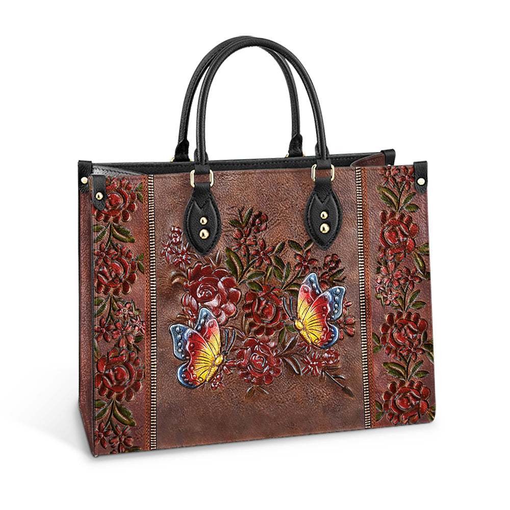 Personalized Butterfly Gorgeous Flower Leather Bag, Women's Pu Leather Bag, Best Mother's Day Gifts
