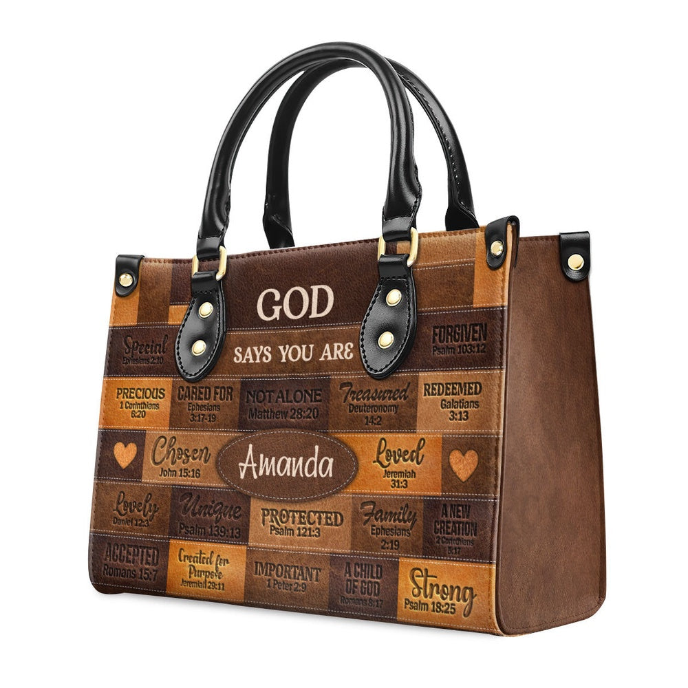 Personalized Christian Leather Bag, God Says I Am Leather Handbag Gift For Her, Faith Handbag