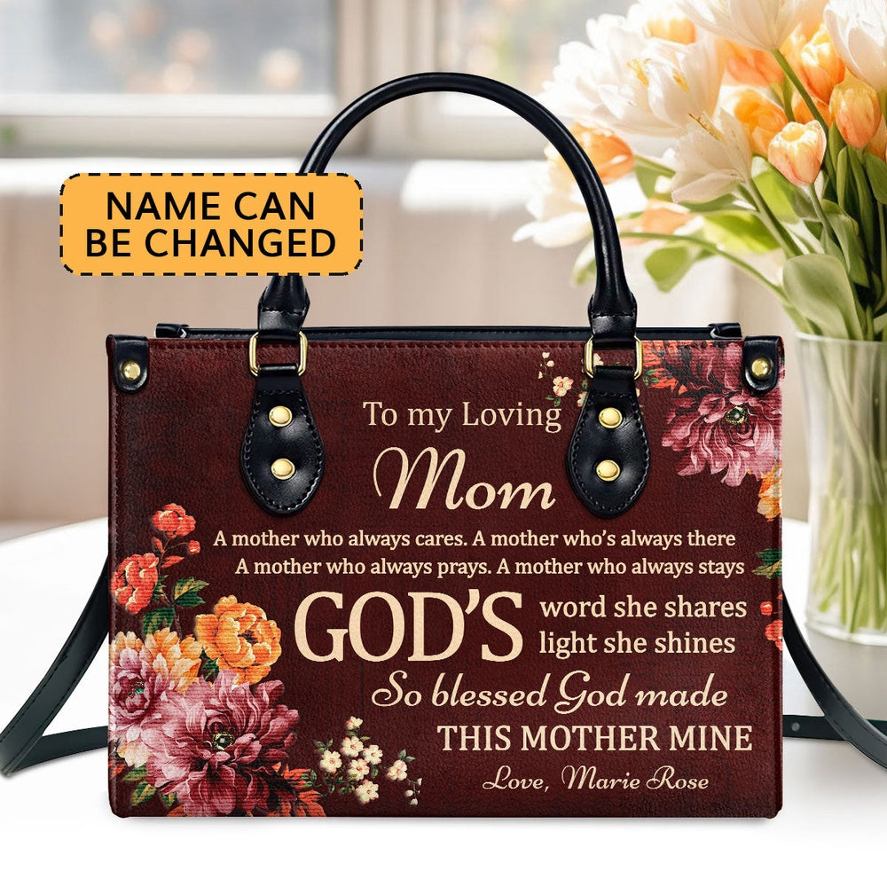Personalized Christian Leather Bag, To My Loving Mom Leather Handbag, Faith Handbag