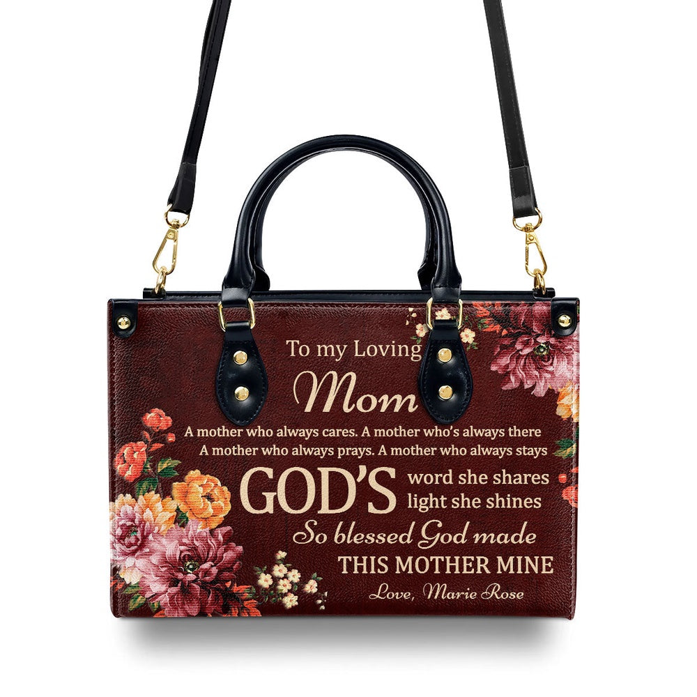 Personalized Christian Leather Bag, To My Loving Mom Leather Handbag, Faith Handbag
