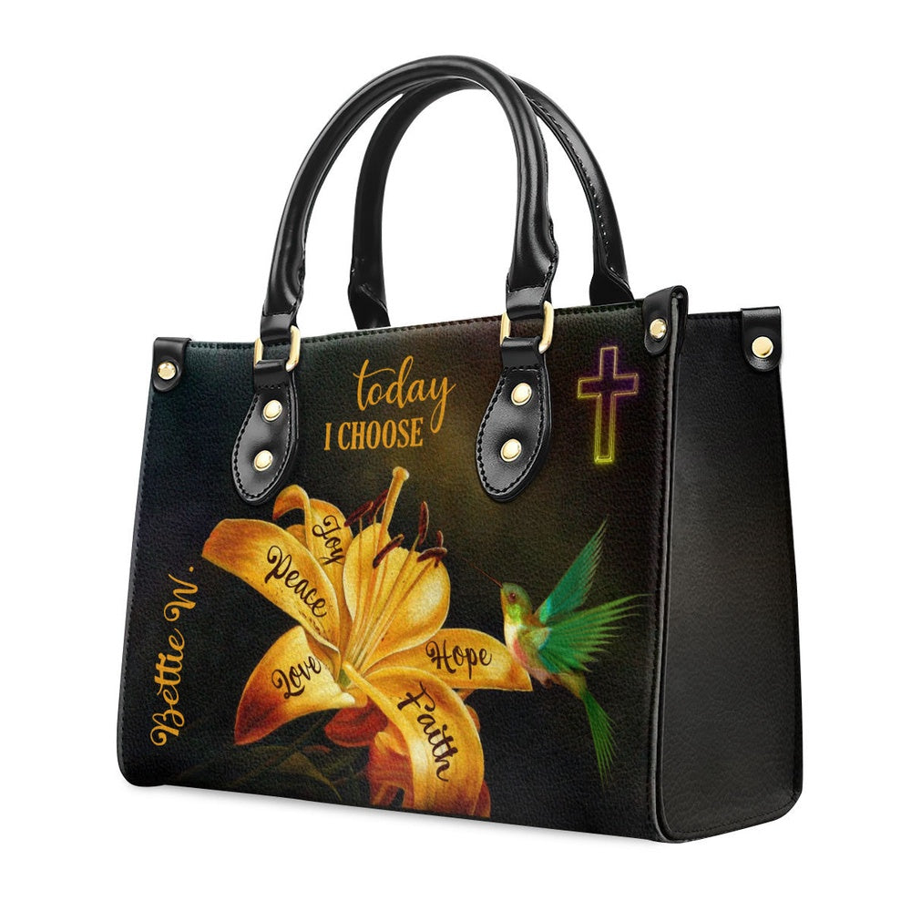 Personalized Christian Leather Bag, Today I Choose Joy - Beautiful Personalized Cross Leather Handbag, Faith Handbag
