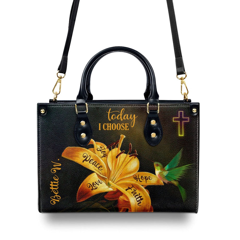 Personalized Christian Leather Bag, Today I Choose Joy - Beautiful Personalized Cross Leather Handbag, Faith Handbag