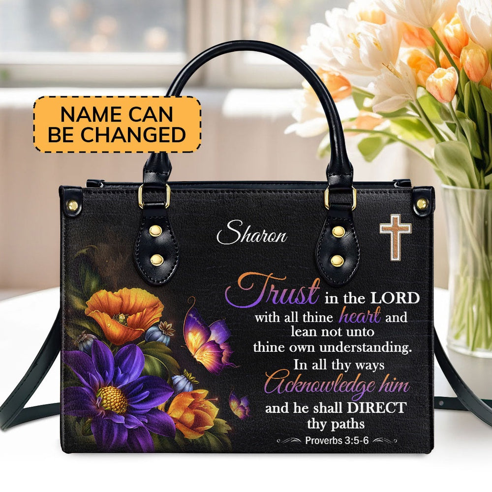 Personalized Christian Leather Bag, Trust In The Lord Leather Handbags, Faith Handbag