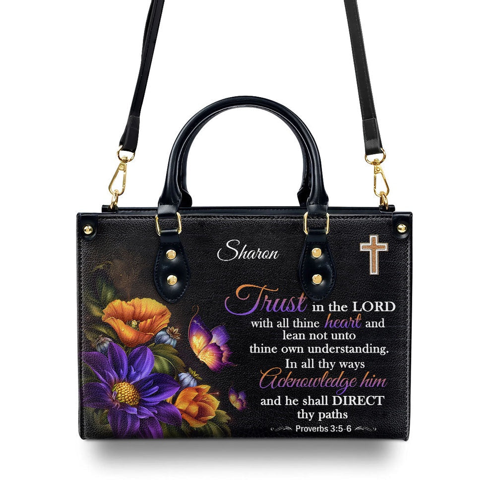 Personalized Christian Leather Bag, Trust In The Lord Leather Handbags, Faith Handbag