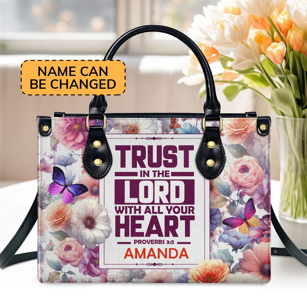 Personalized Christian Leather Bag, Trust In The Lord Proverbs 3 5 Leather Handbag, Faith Handbag