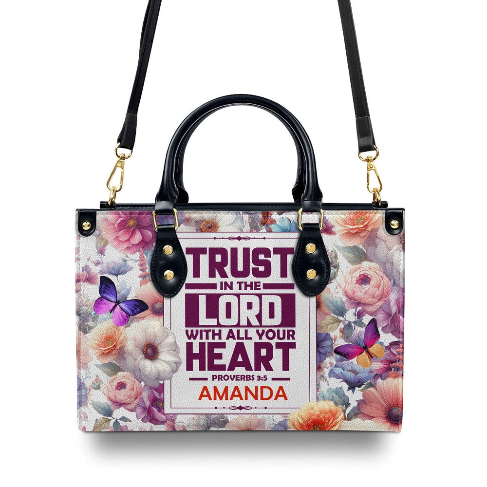 Personalized Christian Leather Bag, Trust In The Lord Proverbs 3 5 Leather Handbag, Faith Handbag
