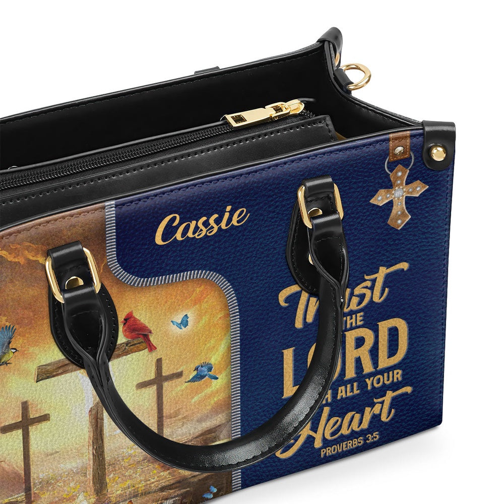 Personalized Christian Leather Bag, Trust In The Lord With All Your Heart - Awesome Personalized Leather Handbag, Faith Handbag