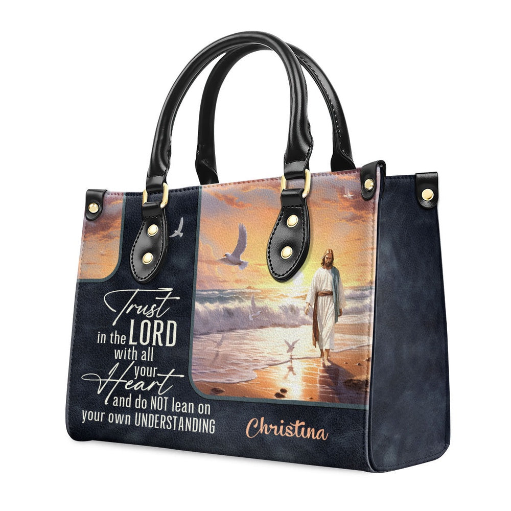 Personalized Christian Leather Bag, Trust in the Lord Leather Handbag, Faith Handbag