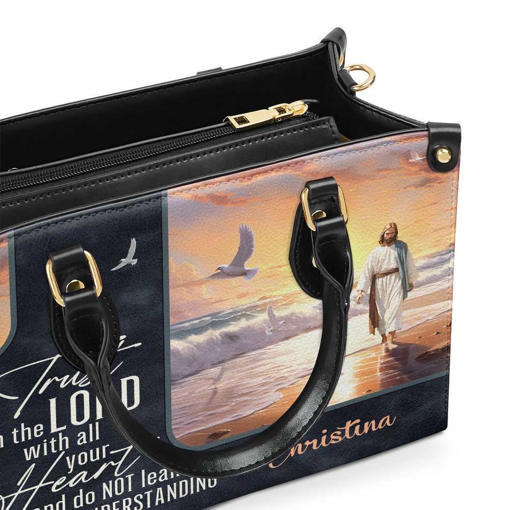 Personalized Christian Leather Bag, Trust in the Lord Leather Handbag, Faith Handbag