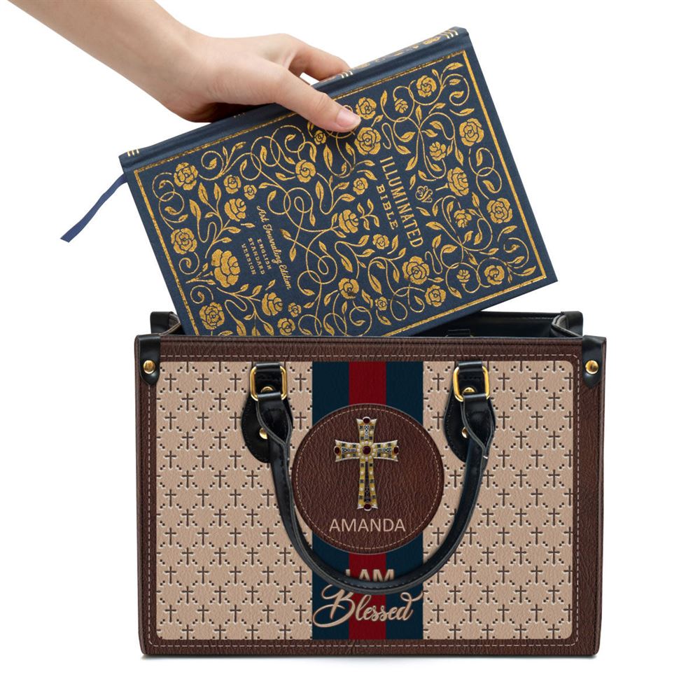 Personalized I Am Blessed Leather Bag, Christian Pu Leather Bags For Women
